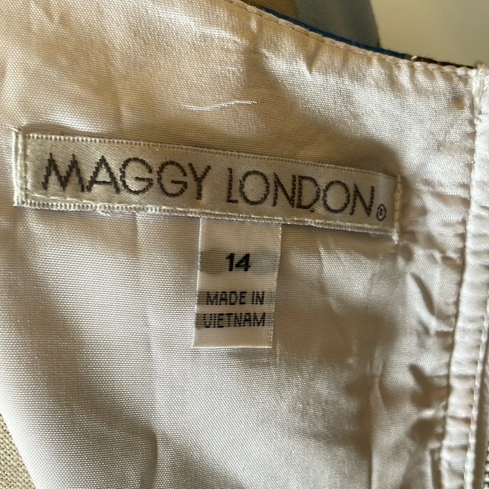 Maggy London Blue & Orange Geometric Print Sleeveless Women's Sheath Dress Sz 14 - Picture 10 of 11